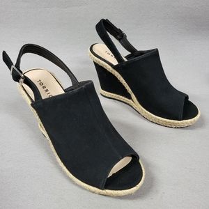 Torrid Black Wedge Espadrille Peep Toe Faux Suede Sandals Casual Summer size 10